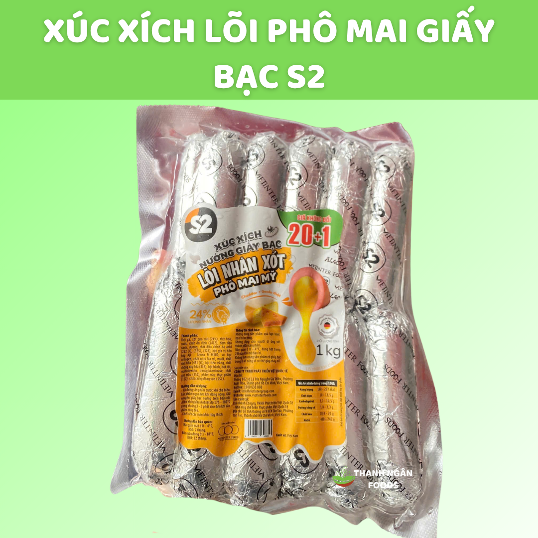 Xúc xích lõi phô mai cuốn giấy bạc S2 (20 cây tặng 1)